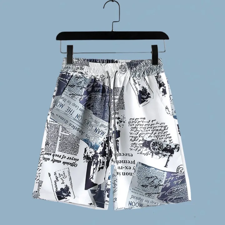 Newspaper%20Print%20Shirt%20and%20Shorts%20Set%20Men's%20Summer%20Beach%20Travel%20Thin%20Short%20Sleeve%20Loose%20Large%20Size%20Casual%20Suit%20-%20Image%205