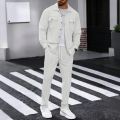Men's Waffle Check Workwear Fashionable Lapel Button Jacket And Long Pants Comfortable Breathable Casual Business Outfi 1/2piece.