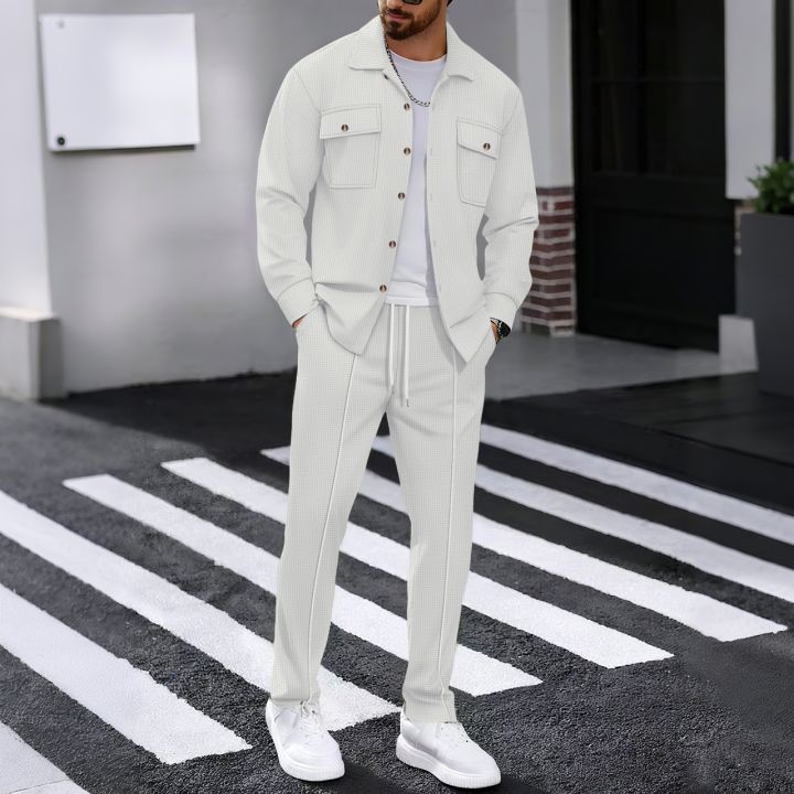 Men's%20Waffle%20Check%20Workwear%20Fashionable%20Lapel%20Button%20Jacket%20And%20Long%20Pants%20Comfortable%20Breathable%20Casual%20Business%20Outfi%201/2piece%20-%20Image%205