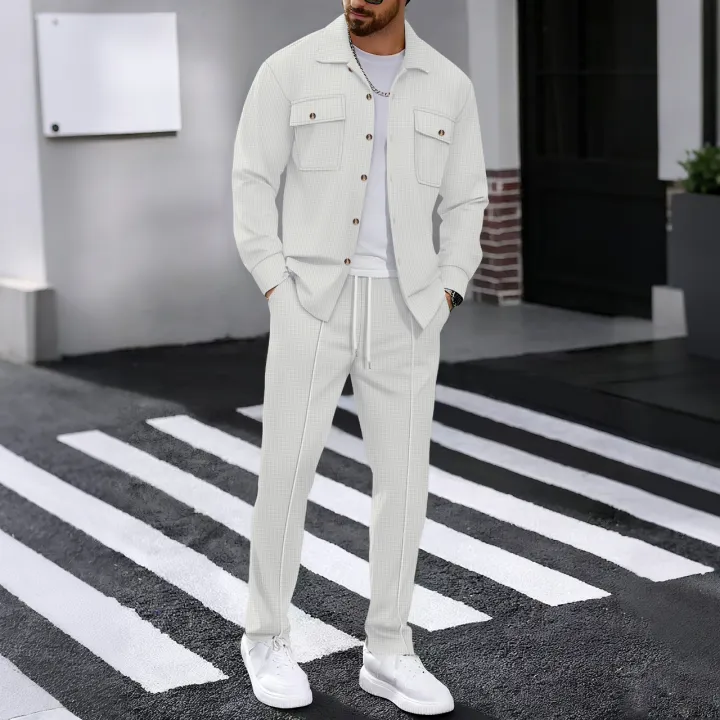 Men's%20Waffle%20Check%20Workwear%20Fashionable%20Lapel%20Button%20Jacket%20And%20Long%20Pants%20Comfortable%20Breathable%20Casual%20Business%20Outfi%201/2piece%20-%20Image%205