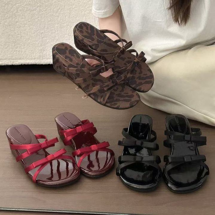 Wedge Heel Slip On With Feminine Bow Summer Sandals Slippers For Women 2788