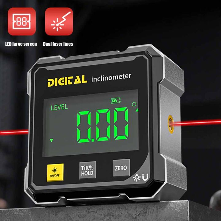 4-Side Magnetic Digital Angle Gauge With Laser Electronic Protractor Horizontometer Inclinometer Angle Ruler Slope Measuring