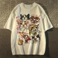 American Retro Fun Cartoon Cat Print Short-sleeved T-shirt Women's Summer Loose Top T-shirt Graphic T Shirts Women Clothing Y2K. 