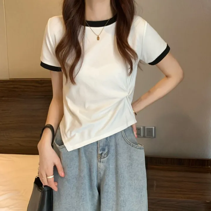 Patchwork%20Colors%20Crew%20Neck%20Crop%20Top%20Women%20Fashion%20Niche%20Design%20Short%20Sleeve%20Tee%20Y2K%20Streetwear%20New%20Summer%20Top%20Women%20-%20Image%204