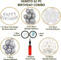 set of 62 Pc silver Birthday Decoration Kit– Silver and White Balloons Combo with Birthday Banner, Arc, Glue Dot for girls Kids Baby Birthday Decoration Items white with purple combination..whit golden combination| Birthday Decoration Combo . 