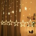 Fairy Lights for Room Decoration Star LED Curtain String 12 Strings in 1 Curtain 6 Big 6 Small Stars Warm Golden Lights Plug one With 8 Different Modes Controller 2.5 Meters. 