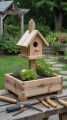 Wooden Birdhouse with Dual Planter Box – Handmade Garden Decor. 