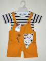 Cute Baby Romper Set 6 Months – 3 Years | White & Black Striped T-Shirt + Black , Red , Yellow , Orange , Turquoise Romper with Bear Print | Infant Outfit for Daily Wear, Birthday, Party & Outdoor.