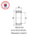 Nk15/20 needle roller bearing shaft size in 15 outside 23 thickness 20mm. NK needle roller bearing NK 15/20. 