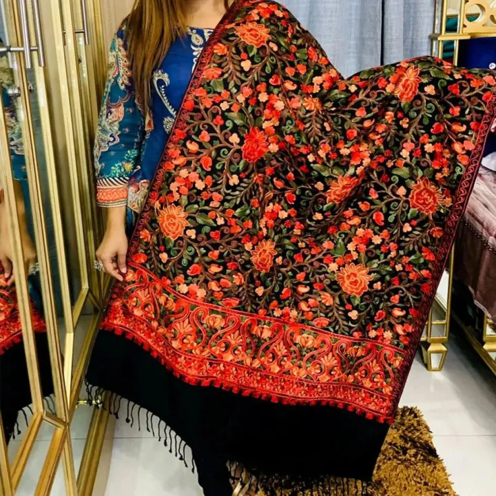 Kashmiri Pashmina Wool Embroidered Shawl for Women Winter Medium Size