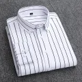 Mens Dress Shirts Striped Long Sleeve Plaid Checked Shirt Smart Casual Business Non-Ironing Korean Slim Fit Formal Blue White. 