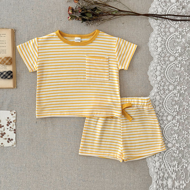 Summer%20Baby%20New%20Set%20Blue%20White%20Stripes%20Simple%20Comfortable%20Short%20Sleeves+Loose%20Sports%20Beach%20Shorts%20Boys%20Girls%20Clothing%20-%20Image%203
