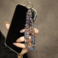 Luxury Sparkling Diamond Crystal Bead Wrist Strap Portable Chain Short Hanging Phone Charm Clip For Universal Use On Phone Cases. 
