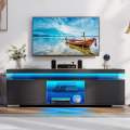 DWVO Black and White TV Stand with LED Lights and Power Outlet, Modern Entertainment Center for 55/60/65 Inch, Media Console Table TV Cabinet with Storage, Universal TV Stand for Living Room. 