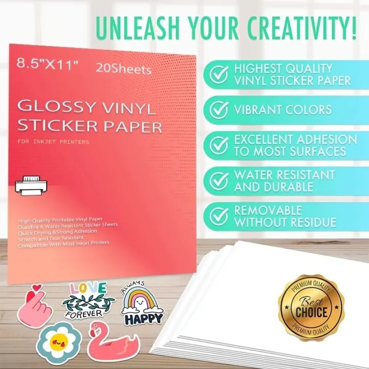 Printable%20Vinyl%20Sticker%20Paper%20for%20Inkjet%20laser%20Printer%20Glossy%20White%20Matte%2020%20Self-Adhesive%20Sheets%20Waterproof%20Decal%20Paper%208.5x11'%20-%20Image%203