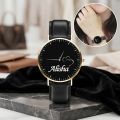 Elegant Womens Fashion Watch Black Dial Leather Strap Customized Name Premium Timepiece Gift Jewelry Personalized Accessory. 
