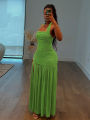 Nibber See Through Hem Dress Women Ruched Halter Summer Trend Sleeveless Backless Patchwork Midnight Clubwear Party Maxi Bodycon.