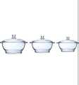 DELISOGA Glass Serving Bowl set of 3 piece Glass Bowl with lid Serving Bowls with lid for Rice and Boiling Food. 