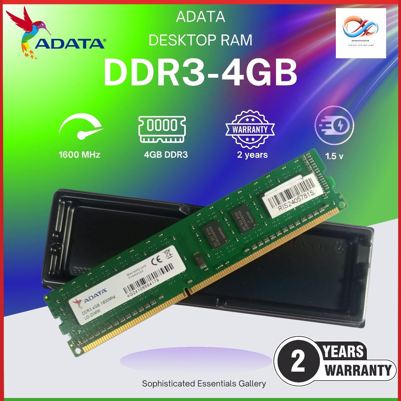 4 GB DDR3 1600MHz ADATA Desktop RAM with 2 Years Warranty