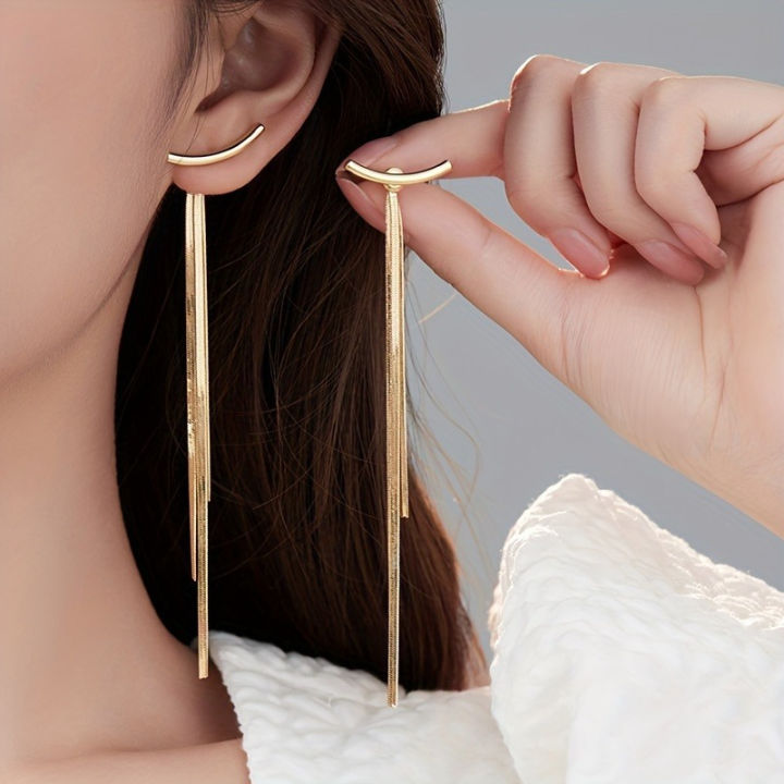 Long Snake Chain Earrings for Women Golden Glossy Arc Geometric Statement Minimalist Fashion Jewelry Gifts
