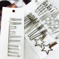 24Pcs/Set Y2K Silver Metal Hairpins for Women Girls Star Hair Clip Multiple Styles Seamless Duckbill Clip Girls Hair Accessoires.