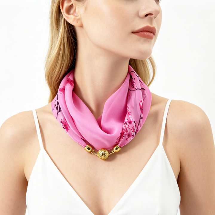 Magnetic%20Buckle%20Thin%20Chiffon%20Decorative%20Neck%20Scarf,%20Magnolia%20Print%20Neck%20Wrap,%20Lazy%20Scarf%20Quick%20Easy%20Fastening%20Neckerchief%20-%20Image%205