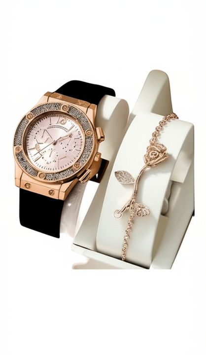 6PCS Set Luxury Watch Women Ring Necklace Earrings Fashion Wristwatch Female Casual Ladies Watches Gift Box