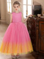 Tween Girl Dress Elegant Pink Crooked Yellow Flower Girl Dress Pearl Bow Dress Princess Skirt  Ceremony Birthday Party. 