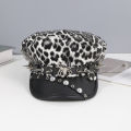 Sweet cool Spice Girl style riveted spider hoop PU leather newsboy hat Y2K fashion trend shopping face small beret.