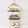 2025 New Baby Summer Cool Breathable Knit Round Neck T-Shirt + Shorts 2-Piece Set Outfit for Boys Girls Infant Toddler Clothing.