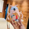 kids Straw Bottle with Gravity Ball Double Handle Drink Leaning Feeding Bottle Sippy Cup.