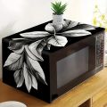35x85cm Black Leaves Polyester Oven Dust Cover Autumn Leaf Printed Microwave Dust Cover Anti-Oil Dustproof Kitchen Home Decor. 