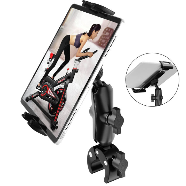 Tablet Holder Bike Handlebar Mount Clamp for Treadmill Motorcycle Bicycle Spin Bike Stroller for iPad Pro 12.9, Air, Mini, 4-13"