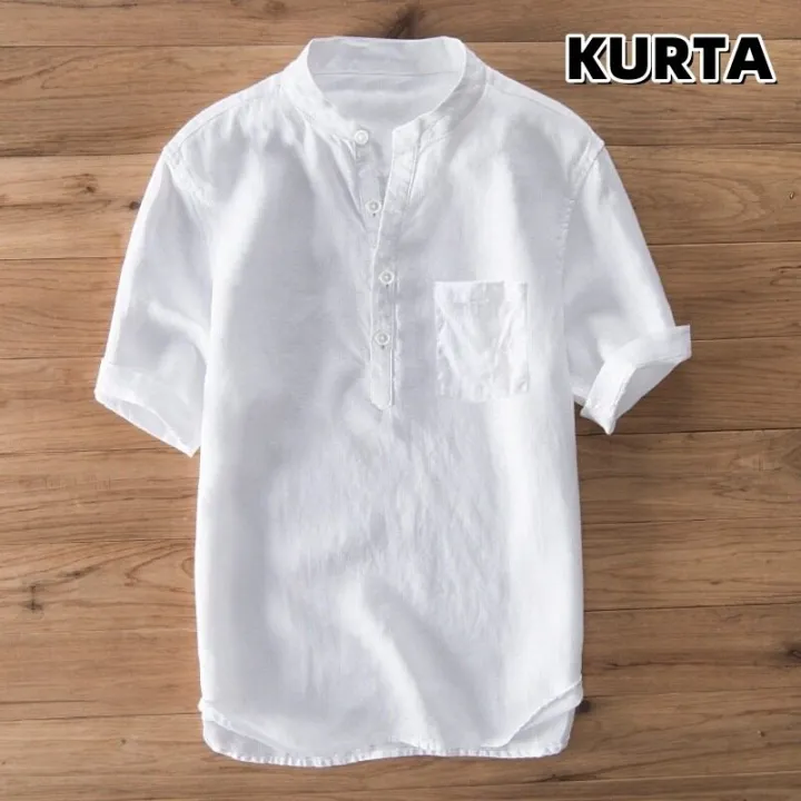 Men's%20Plus%20Size%20Kurta%20T-Shirt%20Linen%20Short%20Sleeve%20Plain%20Shirt%20Casual%20Muslimah%20Raya%20Shirts%20Tops%20Baju%20Kemeja%20Lelaki%20Berkolar%20-%20Image%203