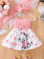 Fashionable baby girl summer trend cute heart with cartoon elephant suspender dress.