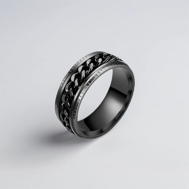Prism Fashionable mechanical rotating ring Stainless Steel Chain Spinner Ring for Men Chain Spinner  for Boys Finger Ring Fine Workmanship Curb Chain Embedded Men Ring