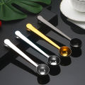 Two-in-one stainless steel coffee bean measuring spoon multi-functional food sealing clip food bag sealing clip baking gadget. 