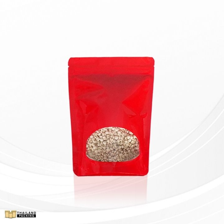 Thailandpacking foil ziplock bag (oval window punching) plastic bag red storage bag stand up pouch (50 bags per pack)-thailandpacking