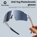 WEST BIKING Anti-fog Photochromic Glasses Lightweight Frameless Unisex Cycling Goggles Running Hiking Driving Eyewear Sport Gear. 
