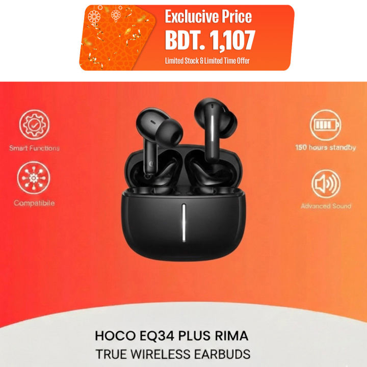 Hoco EQ34 Plus ANC+ENC TWS Earbud (App Supported) | Long 7-Hour Playtime & Bluetooth 5.4