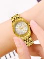 1 PCs Fashion Gold Steel Band Women's Quartz Watch. 