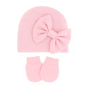 2Pcs Newborn Beanie Hat Gloves Set Cotton Princess Bow Baby Girl Hat Spring Autumn Winter Infant Bonnet Toddler Cap 0-6M. 