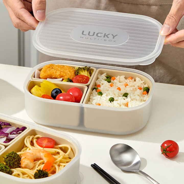 WORTHBUY%203%20Grids%20Microwave%20Plastic%20Lunch%20Box%20Portable%20Detachable%20Fruit%20Bento%20Box%20Stackable%20Food%20Container%20For%20School%20Office%20-%20Image%204