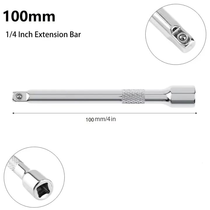 3pcs%201/4%20Inch%20Socket%20Ratchet%20Wrench%20Extension%20Bar%2050/75/100mm%20Long%20Bar%20Steering%20Sleeve%20Connecting%20Rod%20Socket%20Extender%20hand%20tool%20-%20Image%205