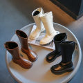 Girls High Boots 2023 Autumn and Spring New Japanese Style Princess Catwalk Leather Shoes Children's Fashion Simple Non-slip PU.