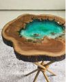 Lavish look & top quality with resin art colours & shine Wood log table 20 inch in sea view theme from  sandy beach to deep blue sea. 