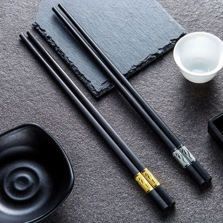 Metal Chopsticks Black, Stainless Steel Chopstick Set, Reusable, 1 Pair