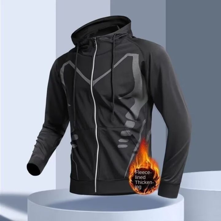Running jacket men's winter new windproof and sun protection training sportswear with plush insulation and waterproof outdoor ho