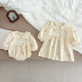 Sisters Clothes Infant Baby Girls Lace Collar Dress Rompers Kids Girls Embroider Flower Princess Dress Family Clothes Rompers.