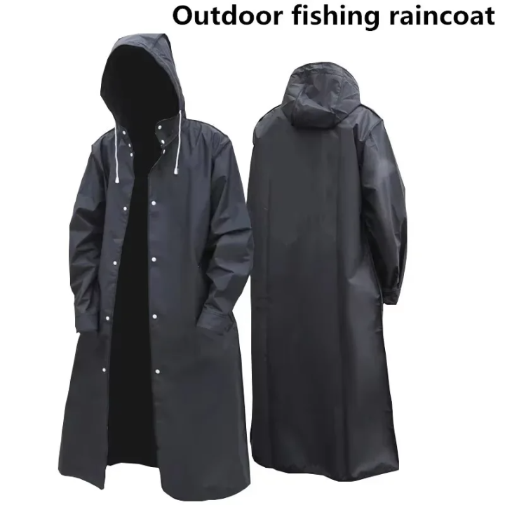 Black Fashion  Waterproof Long Raincoat Women Men Rain Coat Hooded For Outdoor Hiking Travel Fishing Climbing Thickened